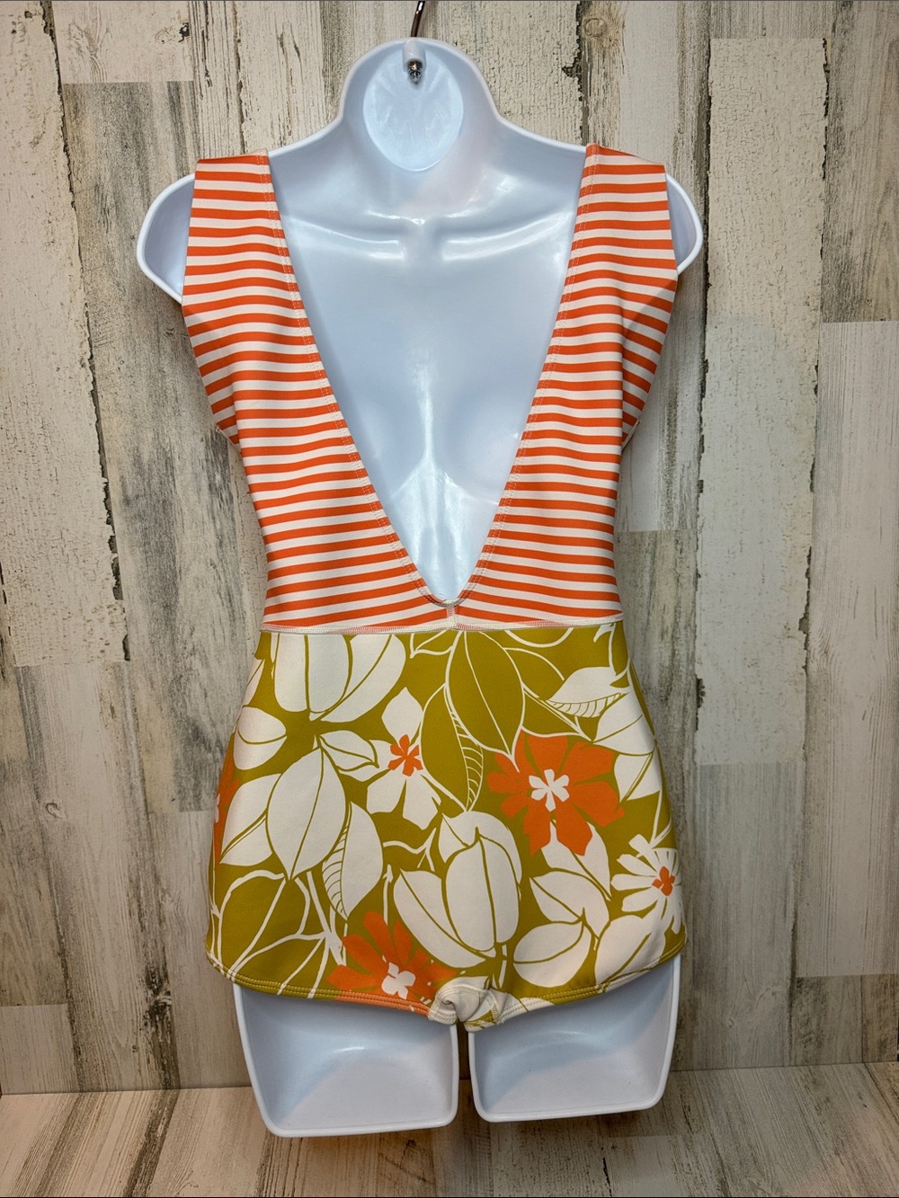 Seea Lido One Piece Jani Print Orange White Stripe Floral Bottom Swimsuit L - Picture 3 of 15